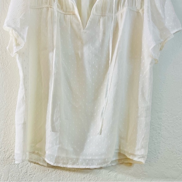 Loft Ruffle Neckline Short Sleeve Blouse Women Size Small White - Picture 7 of 14